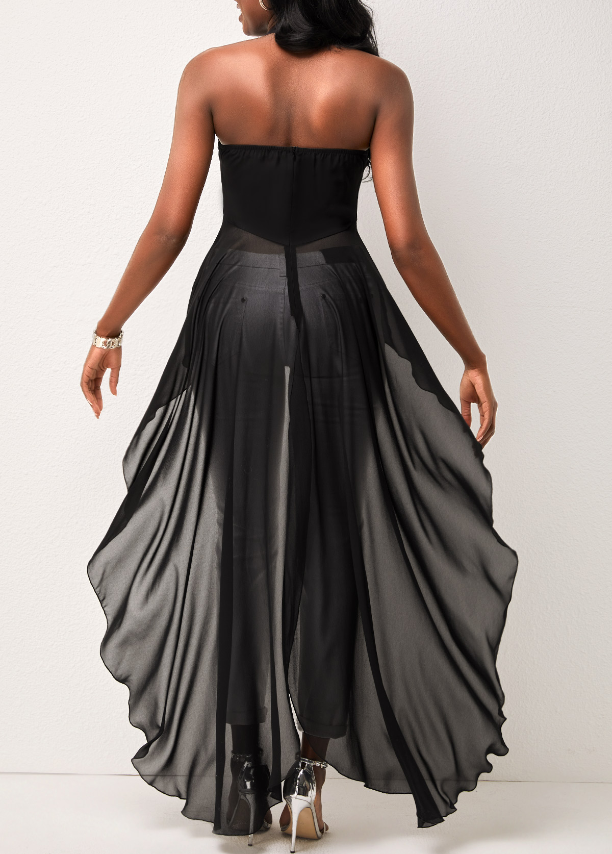 Black tops,Plain Color tops,ROTITA High Low Hem Halter Black Blouse