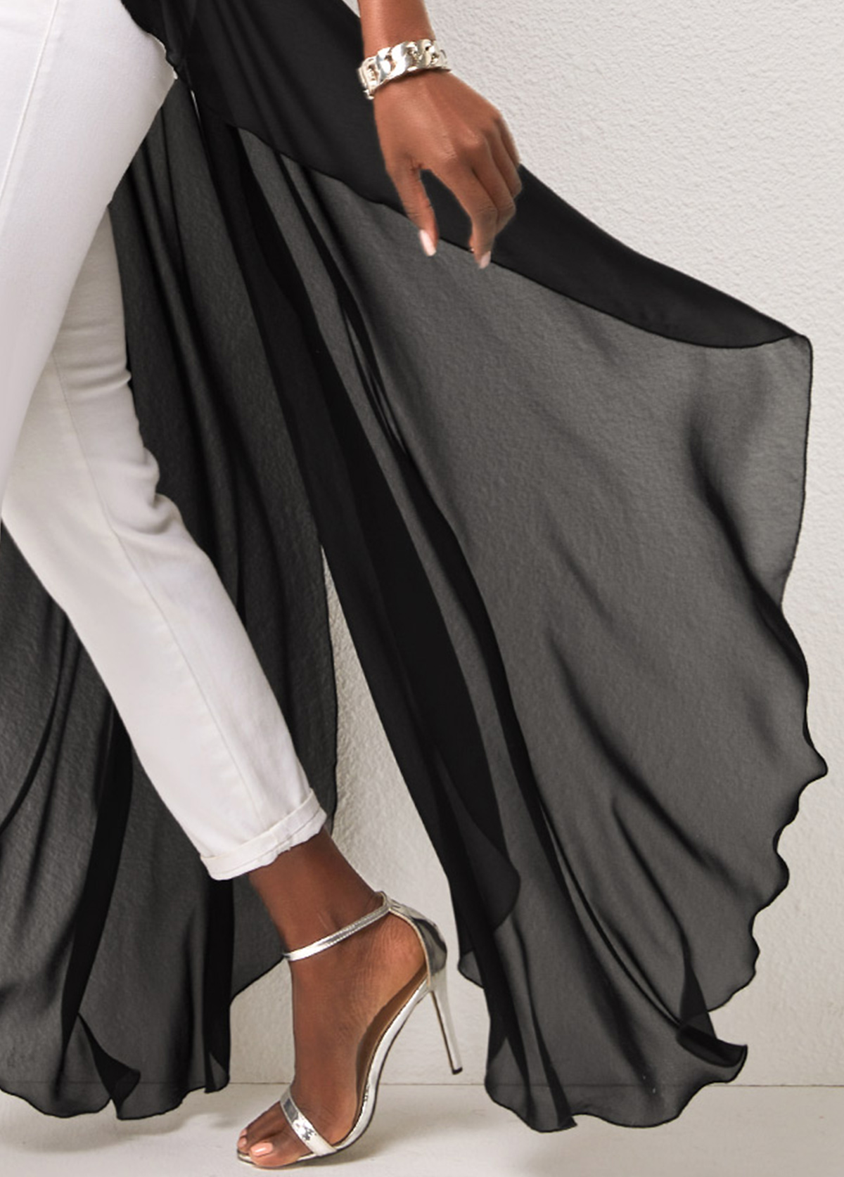 Black tops,Plain Color tops,ROTITA High Low Hem Halter Black Blouse