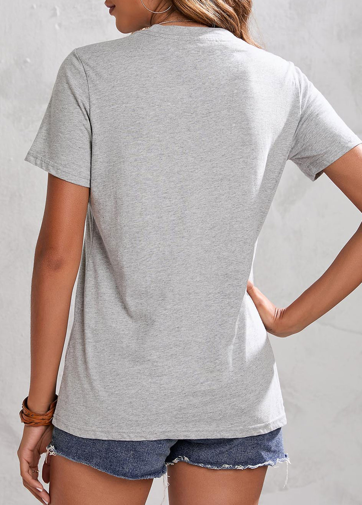 Light Grey tops,Flag tops,Short Sleeve American Flag Print Light Grey T Shirt