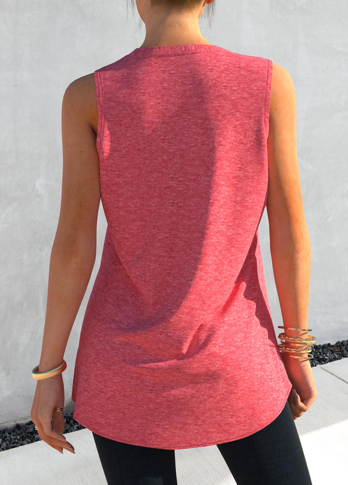 Pink tops,Plain Color tops,ROTITA Pink Lace Stitching Button Up Tank Top