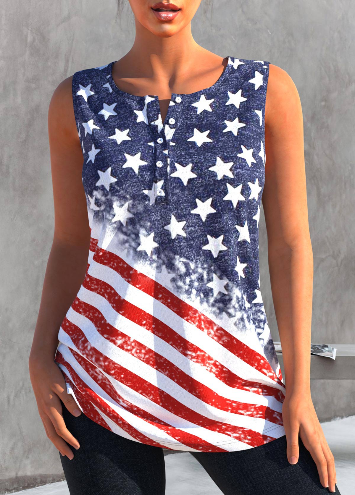 ROTITA American Flag Print Color Block Tank Top