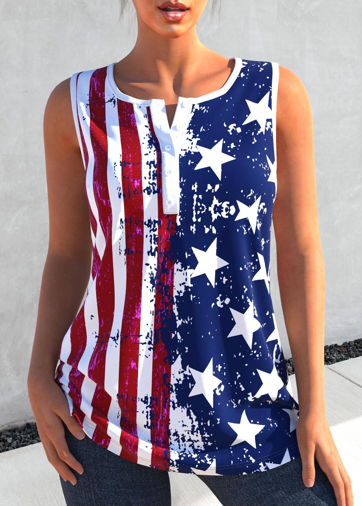ROTITA American Flag Print Color Block Tank Top