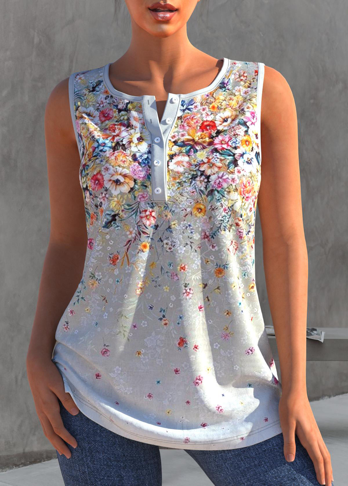 ROTITA Ombre Floral Print Multi Color Tank Top