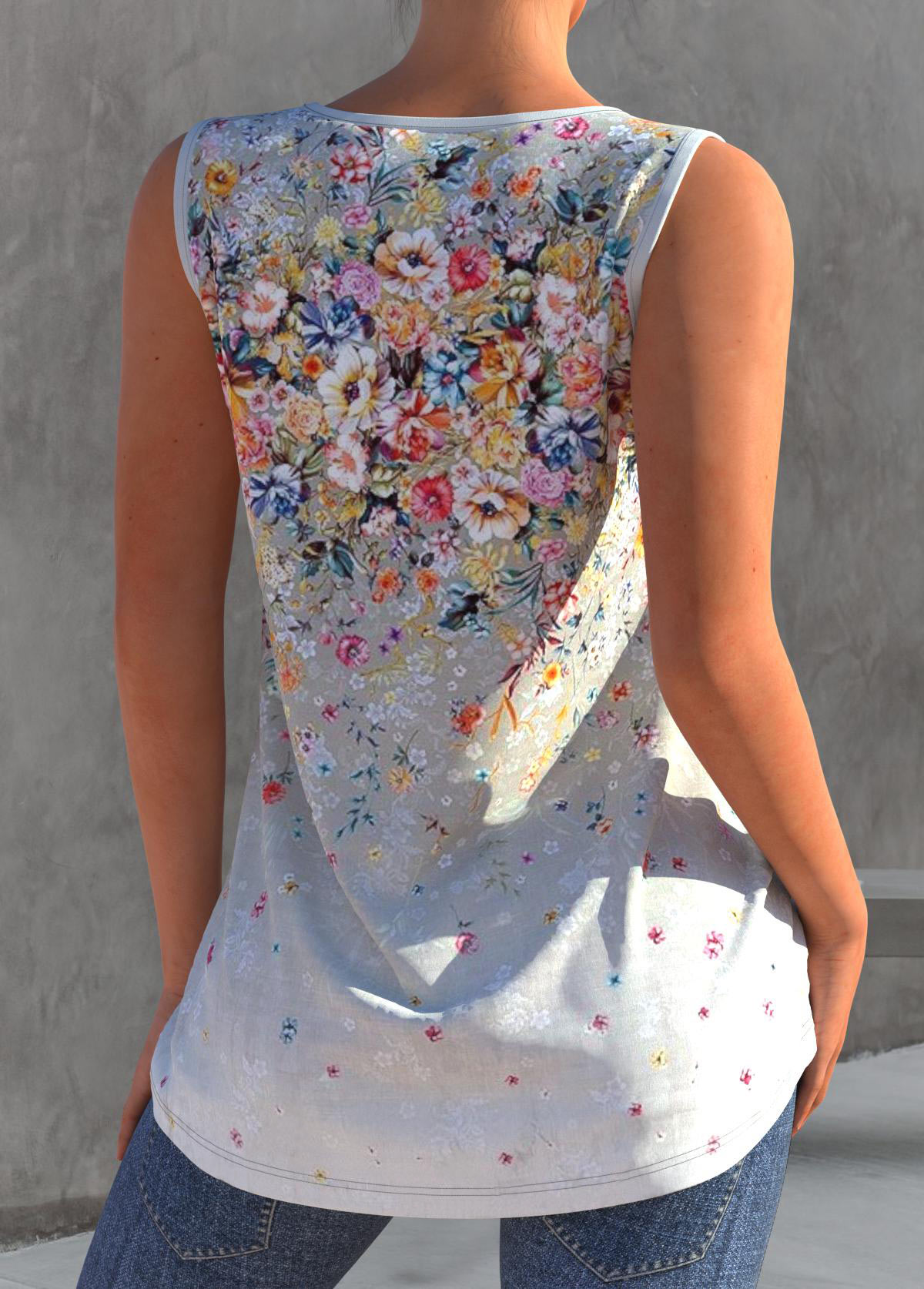 Multi Color tops,Ditsy Floral tops,ROTITA Ombre Floral Print Multi Color Tank Top
