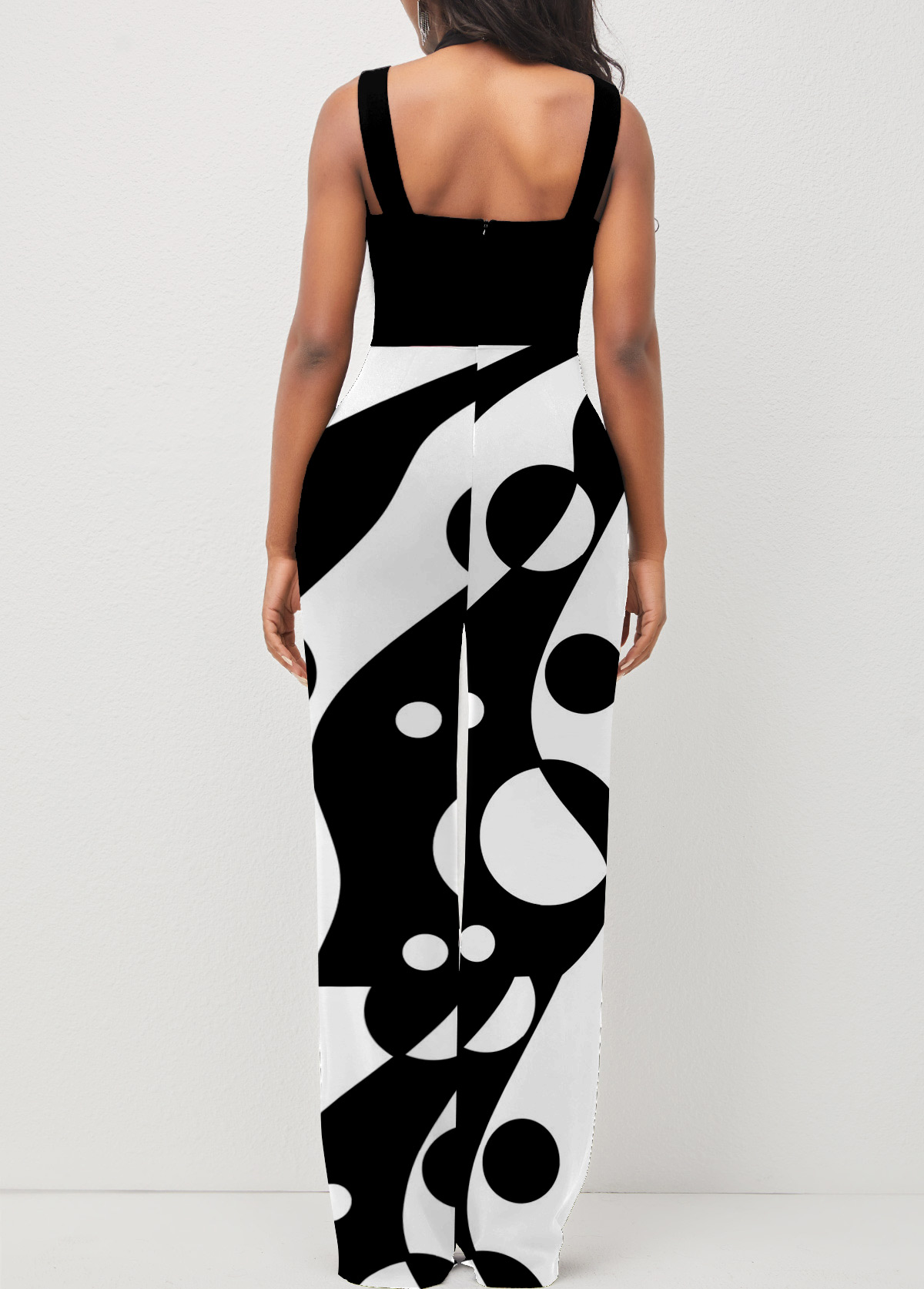 Multi Color jumpsuits & rompers,Geometric jumpsuits & rompers,ROTITA Polka Dot Cross Strap Color Block Jumpsuit