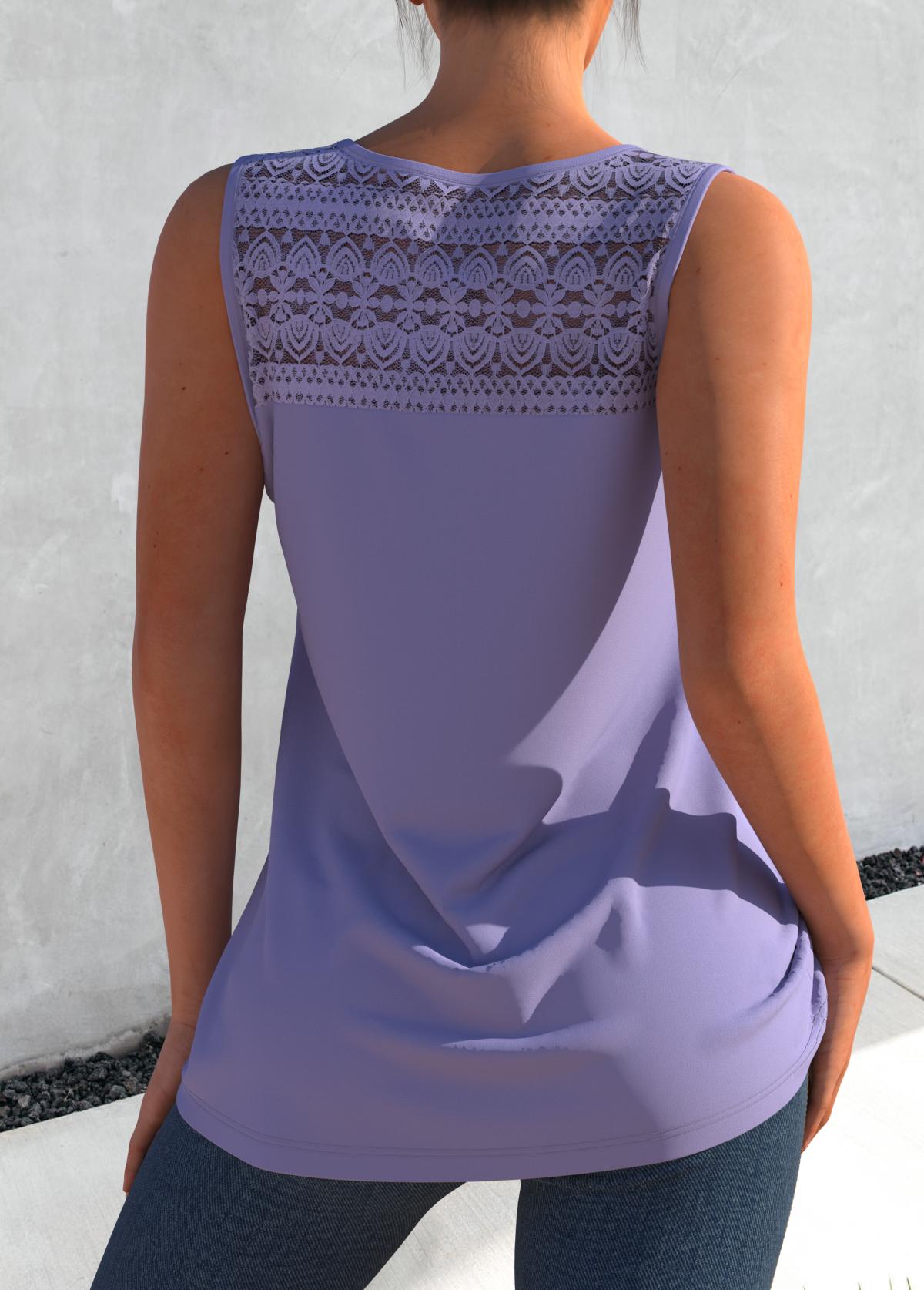 Dusty Purple tops,Plain Color tops,ROTITA Cross Strap Dusty Purple Lace Stitching Tank Top