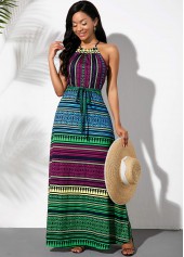 ROTITA Bowknot Sash Multicolor Striped Dress