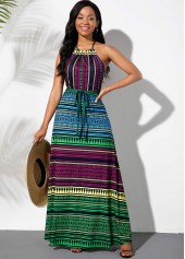 Multi Color dresses,Striped dresses,ROTITA Bowknot Sash Multicolor Striped Dress