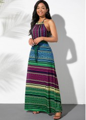Multi Color dresses,Striped dresses,ROTITA Bowknot Sash Multicolor Striped Dress