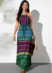 Multi Color dresses,Striped dresses,ROTITA Bowknot Sash Multicolor Striped Dress