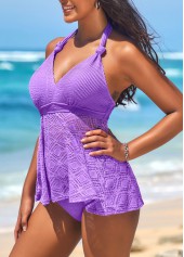 Plain Color swimwear,ROTITA Lace Patchwork Lavender Textured Tankini Set