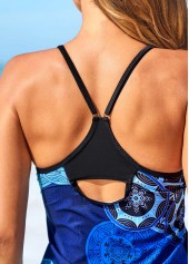 Blue swimwear,Tribal swimwear,Tribal Print Cross Strap Blue Tankini Set