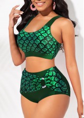 Green swimwear,Animal Print swimwear,ROTITA High Waisted Scale Print Wide Strap Bikini Set