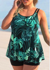 Green plus size,Plants plus size,ROTITA Green Plus Size Tropical Print Tankini Top