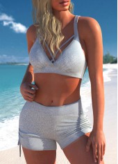 Light Grey swimwear,Plain Color swimwear,ROTITA Glitter Fabric Mid Waist Light Grey Bikini Set
