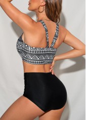 Black swimwear,Tribal swimwear,Tribal Print High Waisted Black Bikini Set