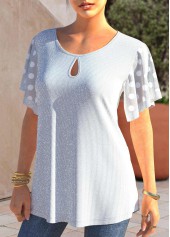 White tops,Dot tops,ROTITA White Glitter Fabric Polka Dot T Shirt