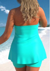 Cyan plus size,Plain Color plus size,ROTITA Cyan Plus Size Double Straps Halter Tankini Set