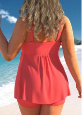 Coral plus size,Plain Color plus size,ROTITA Plus Size Coral Red Cross Strap Tankini Set