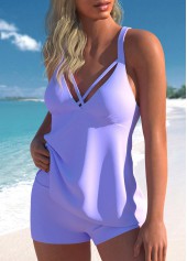Light Purple swimwear,Plain Color swimwear,ROTITA Light Purple Cross Strap Tankini Set