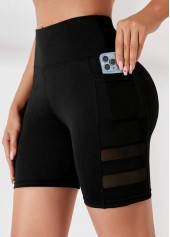 ROTITA Mesh Stitching Black Pocket High Waisted Swim Shorts