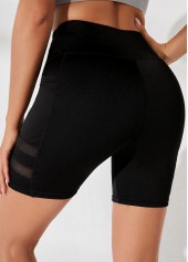 Black swimwear,Plain Color swimwear,ROTITA Mesh Stitching Black Pocket High Waisted Swim Shorts