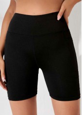 Black swimwear,Plain Color swimwear,ROTITA Mesh Stitching Black Pocket High Waisted Swim Shorts