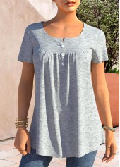 ROTITA Grey Marl Split Neck Short Sleeve T Shirt