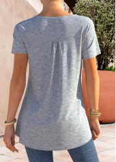 Light Grey Marl tops,Plain Color tops,ROTITA Grey Marl Split Neck Short Sleeve T Shirt