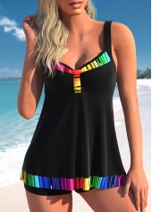 Wide Strap Rainbow Stripe Swimdress Set