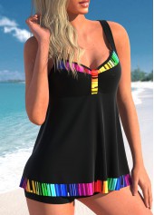 Rainbow Color swimwear,Striped swimwear,ROTITA Wide Strap Rainbow Stripe Swimdress Top