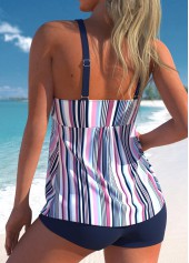 Multi Color swimwear,Striped swimwear,ROTITA Cross Strap Striped Multi Color Tankini Set