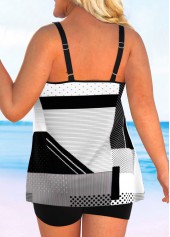 Black plus size,Geometric plus size,ROTITA Geometric Print Black Plus Size Double Straps Tankini Top