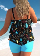 Multi Color plus size,Animal Print plus size,ROTITA Marine Life Print Plus Size Layered Hem Tankini Set
