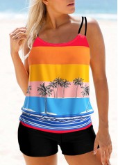 Coconut Tree Print Blouson Tankini Set