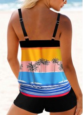 Multi Color swimwear,Striped swimwear,ROTITA Coconut Tree Print Blouson Tankini Top