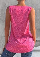 Pink tops,Plain Color tops,ROTITA Button Detail Pink Split Neck Tank Top