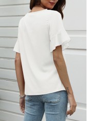 White tops,Plain Color tops,White Cutout Pearl Design T Shirt