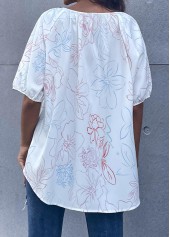 White tops,Floral tops,Floral Print Tie Front White T Shirt