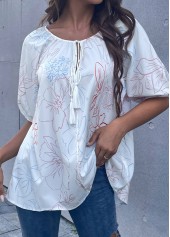 Floral Print Tie Front White T Shirt