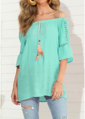 Feathers Design Mint Green Hollow Out T Shirt