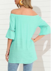 Green tops,Plain Color tops,Feathers Design Mint Green Hollow Out T Shirt