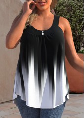 ROTITA Ombre Decorative Button Plus Size Black Tank Top