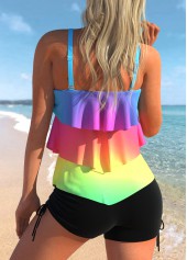 Rainbow Color swimwear,Ombre swimwear,ROTITA Layered Hem Rainbow Print Tankini Top