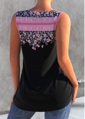 Black tops,Ditsy Floral tops,ROTITA Floral Print Black Split Neck Tank Top