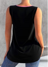 Black tops,Ditsy Floral tops,ROTITA Black Floral Print Split Neck Tank Top