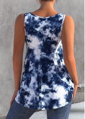 Blue tops,Tie Dye tops,ROTITA Tie Dye Print Decorative Button Blue Tank Top