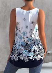 White tops,Floral tops,ROTITA White Floral Print Round Neck Tank Top
