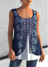 Tribal tops,ROTITA Navy Blue Tribal Print Faux Two Piece Tank Top
