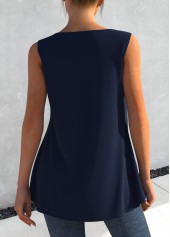 Tribal tops,ROTITA Navy Blue Tribal Print Faux Two Piece Tank Top